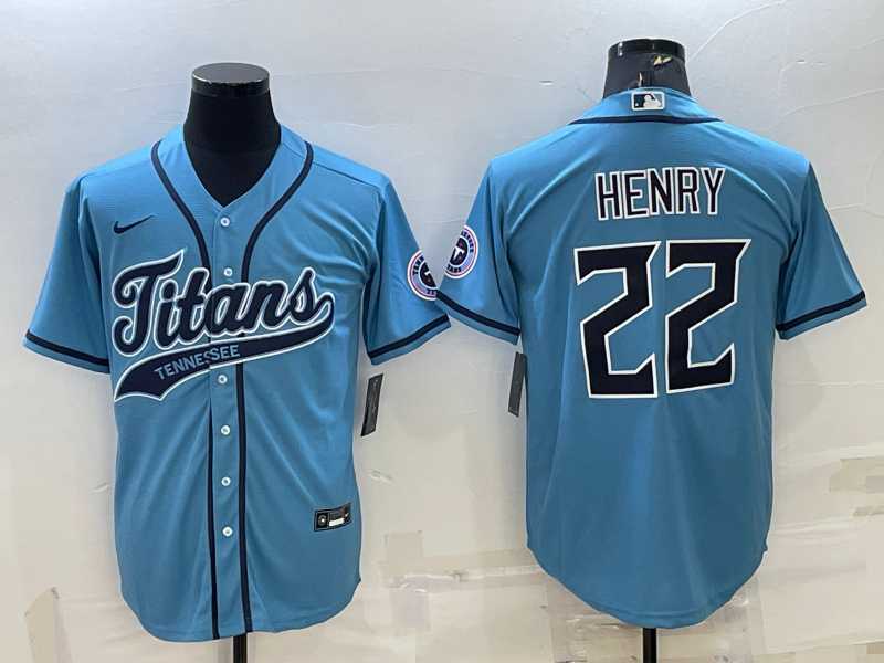 Mens Tennessee Titans #22 Derrick Henry Blue With Patch Cool Base Stitched Baseball Jersey->tennessee titans->NFL Jersey